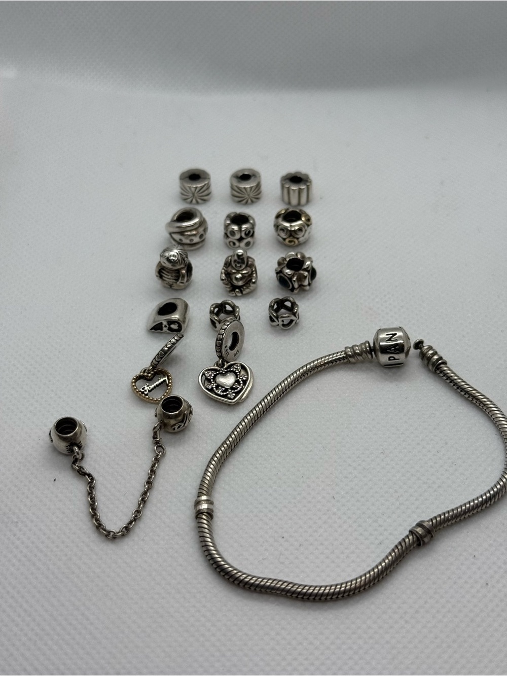 Pandora Silver Charm Bracelet with 15 Charms 925 and 14k gold